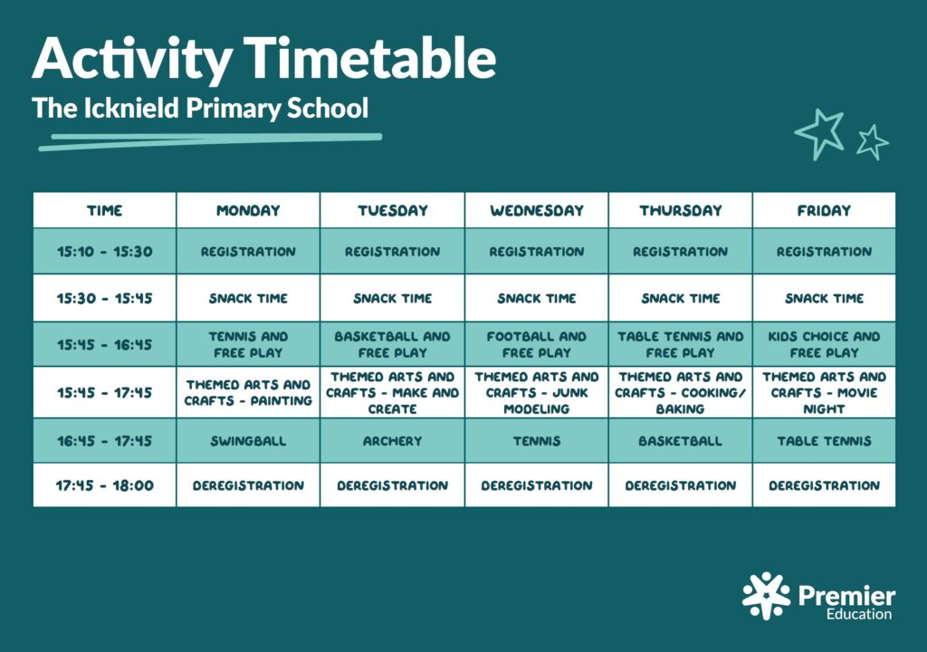 Premier activity timetable